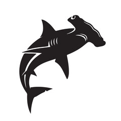 Obraz premium Stylized Black Silhouette of a Hammerhead Shark Leaping on a White Background