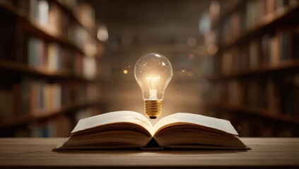 Illuminated book in a library setting