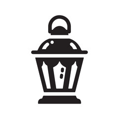 Classic Black Lantern Icon with Handle and Decorative Elements