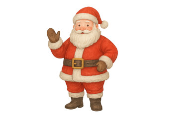 Festive Santa Claus Character in a Vibrant Red Suit, Spreading Holiday Cheer with a Joyful Wave and a Warm Smile, Evoking the Spirit of Christmas Celebration isolated on white or transparent png