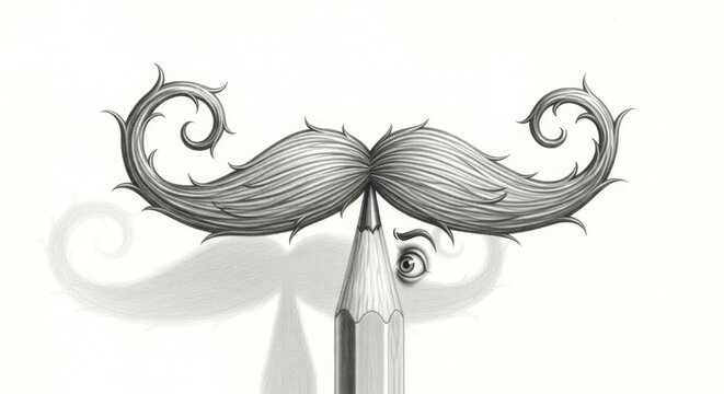 Pencil drawing of a mustache with an eye peeking out from behind the pencil - Powered by Adobe
