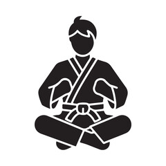 Silhouette of a Martial Arts Practitioner Meditating in a Traditional Gi