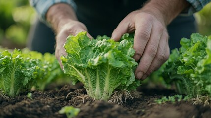 Hands gather fresh lettuce from the garden—organic farming, agriculture, healthy eating, cooking blogs, gardening articles.