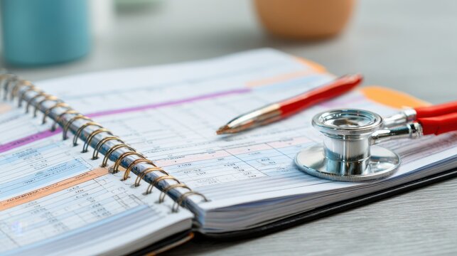 Open Notebook with Data, Pen, and Stethoscope