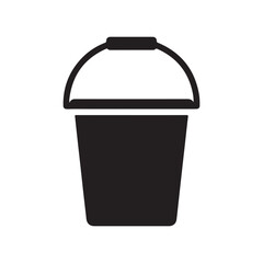 Black Silhouette Icon of a Simple Bucket with a Handle on White Background