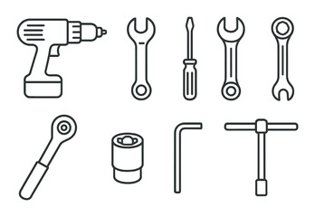 Outline of essential hand tools on dark background