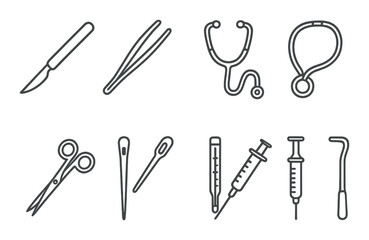 Fototapeta premium Surgical and medical instruments collection on dark background