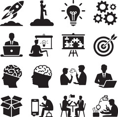 Business and Success Concept Icons in Black Silhouette strategy idea
