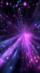 Obraz premium A vivid abstraction with flashes of light and particles in purple tones will decorate music album covers, scientific articles about space, and creative projects.
