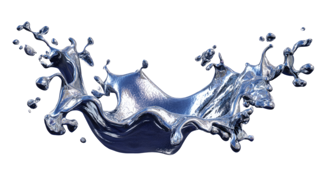 Fluid metal splash, dynamic and reflective