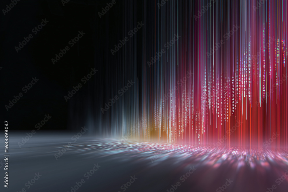 Poster digital rain with a vibrant and energetic display of data visualization, and dynamic interplay of li