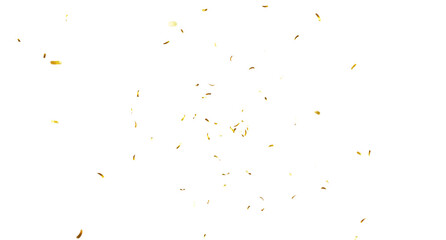 Obraz premium Falling isolated Gold Confetti. Glitter celebration PNG, Falling shiny gold confetti overlay on transparent background. 3d Rendering Transparent Confeti. Glossy golden festive tinsel. party, holiday, 