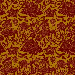 Seamless Thai ethnic pattern for background, wallpaper, fabric, decoration in red and gold