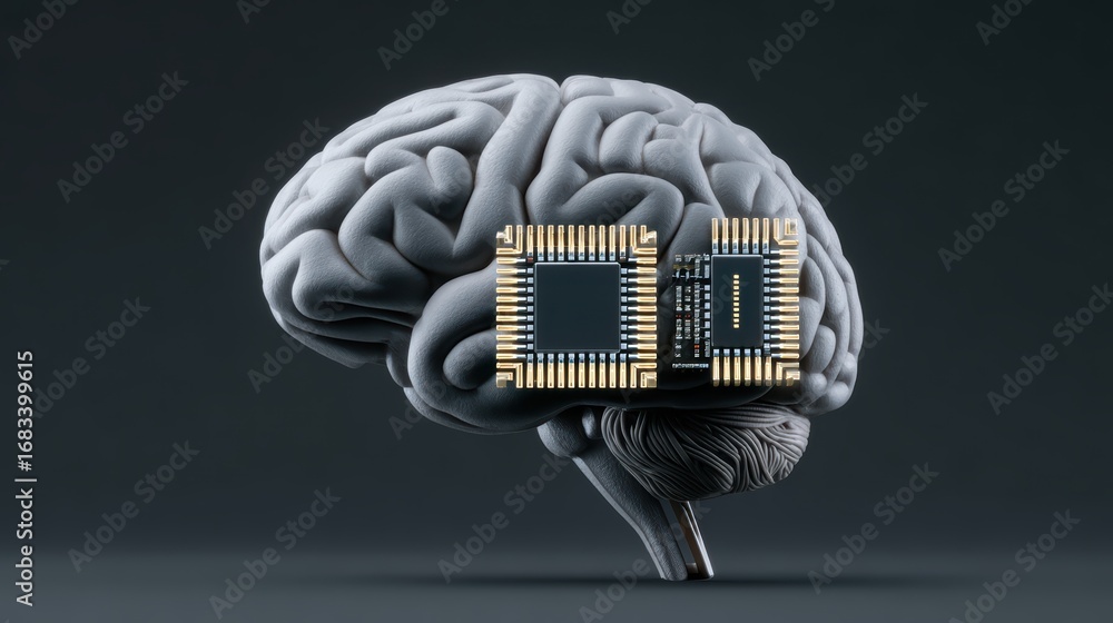 Poster ai brain chip: neural network, artificial intelligence, future tech