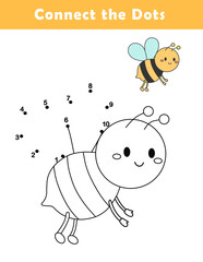 Dot to Dot Worksheet for Kids. Connect the dots to draw a cute bee. Illustration of honeybee . Coloring page.	