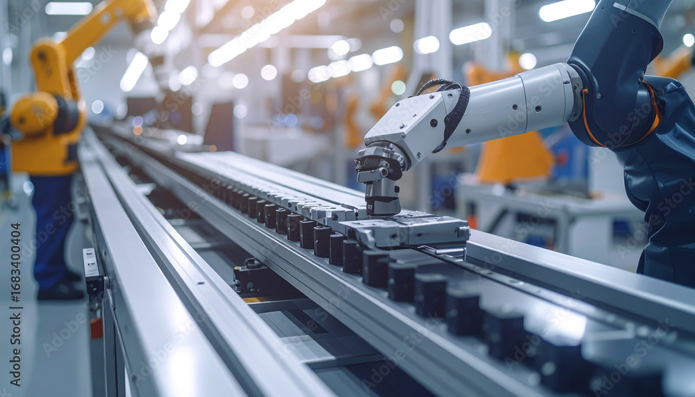 Poster robotic arms in modern factory: witness the mesmerizing ballet of robotic arms, each precision-engin