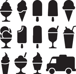 Fototapeta premium Assortment of frozen desserts and ice cream truck icons food sweet
