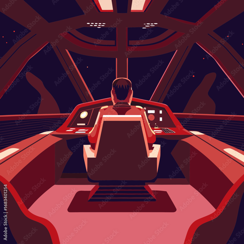 Aufkleber spaceship cockpit with crew member navigating in deep space