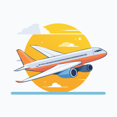 Fototapeta premium Cartoon Airplane Taking Off At Sunrise