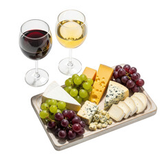 Delicious wine and cheese platter with grapes perfect for enjoying a relaxing evening