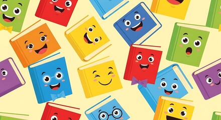 Colorful Cartoon Books with emojis for children education and fun