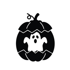 Cracked pumpkin with ghost emerging halloween spooky
