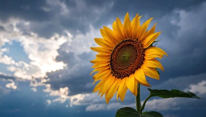 Sunflower glistens after rain