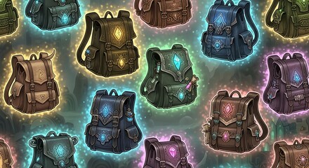 Colorful Fantasy Backpack Collection with Glowing Gem Details