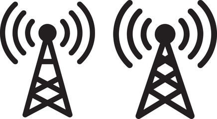 Antenna tower icon, Wireless radio signal symbol set