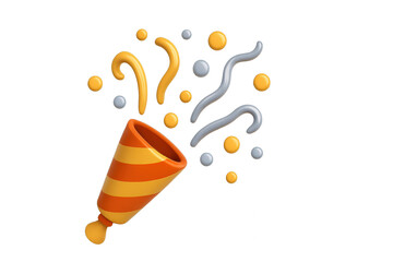 Colorful Party Popper with Streamers and Confetti Displaying Celebratory Vibes in a Fun and Engaging Atmosphere for Festive Events isolated on white or transparent png