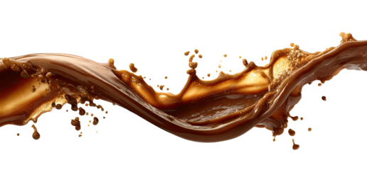 Chocolate liquid in a dynamic splash, flowing smoothly