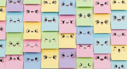 Colorful Sticky Notes with Cute Emoji Faces for Creative Ideas and Reminders