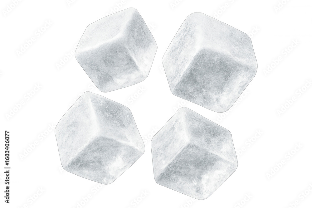 Poster realistic ice cubes rotating against a transparent background, creating refreshing visuals ideal for