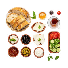 Sumptuous turkish breakfast spread featuring assorted cheeses olives bread tea and fresh vegetables