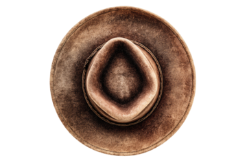 Worn brown cowboy hat, top view