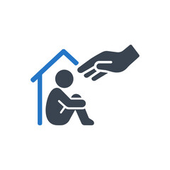 Homeless person seeking help icon