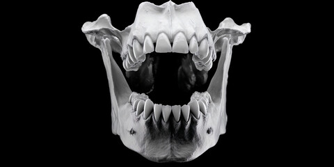 Conceptual X ray style illustration of human jaw bone in monochrome anatomical visualization - AI generated