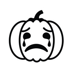 Sad crying pumpkin emoji vector illustration tears