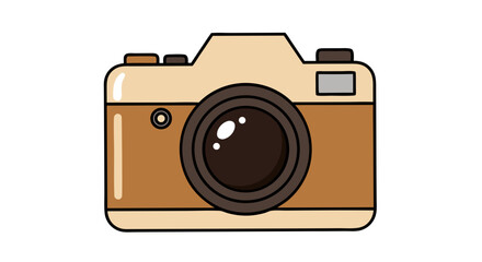 Vector SVG Icon of Retro Camera with Lens and Viewfinder in Flat Design Style with Brown and Beige Colors