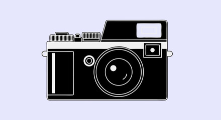 Vector SVG Icon of Retro Camera in Minimalist Flat Design with Black White Color Scheme