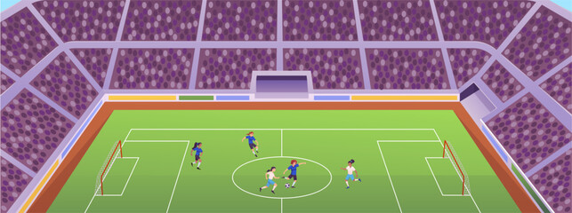 Football soccer kids players match at the stadium, vector athletes in uniform competition match, league workout arena