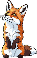 Cute Cartoon Fox Sitting and Looking Up