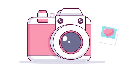 Cute Pink Camera Vector SVG Illustration with Heart Photo in Modern Flat Style for Digital Media