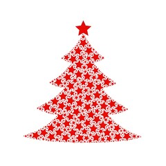 flat icon of christmas tree made of stars, isolated on white background