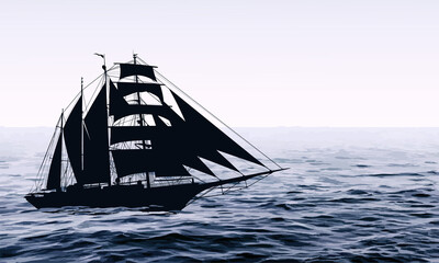 Seascape with a sailing ship.
