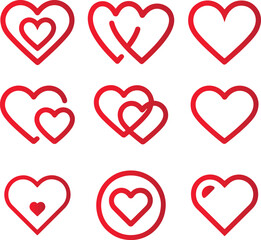 Red Heart Line Art Collection | Adjustable Line Weight | Diverse Love Symbols