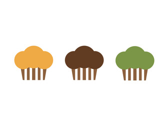 マフィン（プレーン、チョコレート、抹茶）のアイコンのイラストのセット