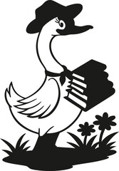black and white duck illustration