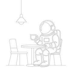 Astronaut Drinking Coffee in Minimalist Cafe