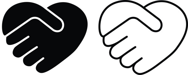 Obraz premium Handshake in heart shape conceptual icon. Heart Shaped Handshake Icon. Two hands in shape of heart. Heart symbol vector illustration 